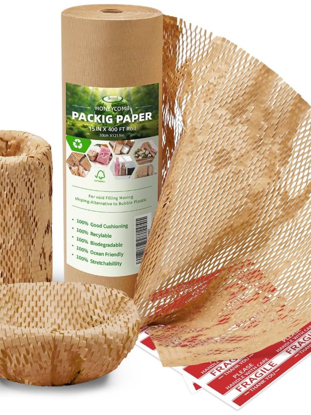 Honeycomb Packing Paper Wrap 15"x400' Sustainable Alternative to Bubble Cushioni